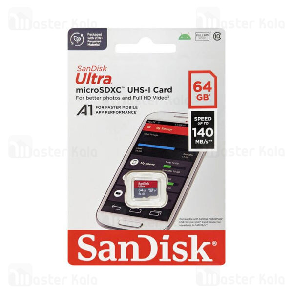 کارت حافظه میکرو اس دی 64 گیگابایت SanDisk C10 U1 A1 S 653X 140MB Full HD